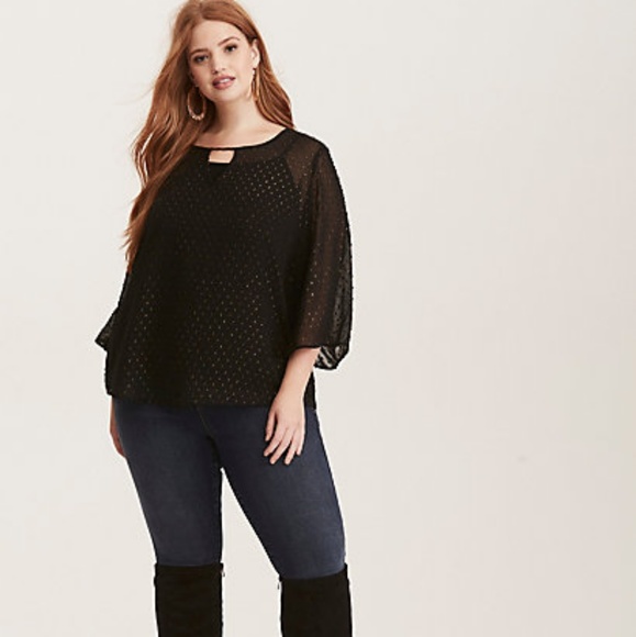 Black & Gold Foil Textured Dot Blouse - Picture 2 of 3